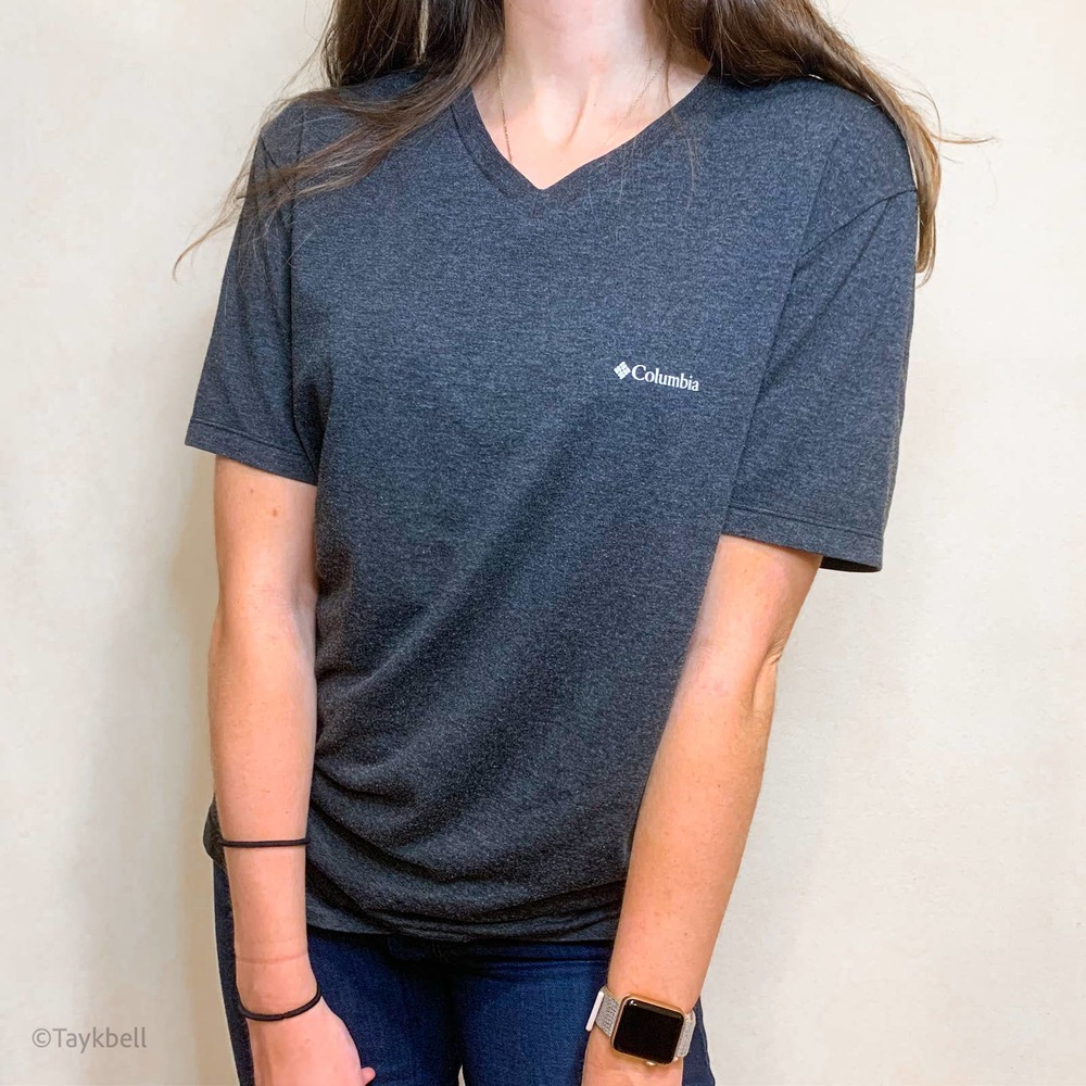 Columbia V Neck Dark Gray Stretch Cotton T Shirt M - Picture 14 of 15